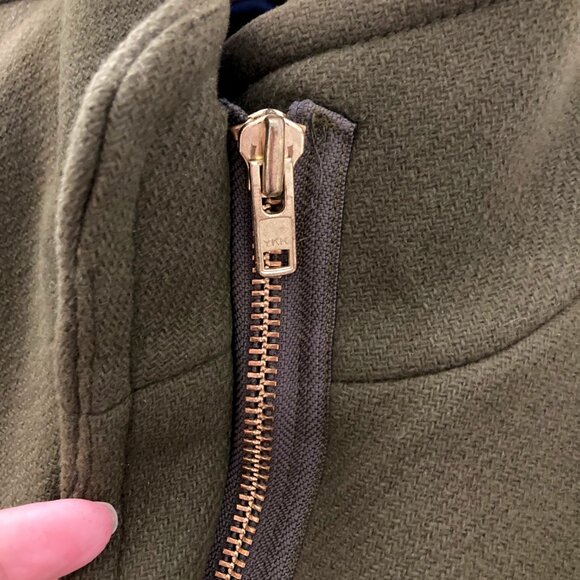 J CREW Stadium Italian Cloth Cocoon Coat Wool Blend Funnel Neck Olive Green - Picture 7 of 12